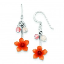 Rose Cherry Quartz Carnelian Dangle Flower Earrings in Sterling Silver