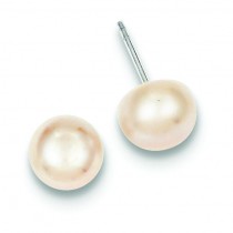 Peach Cultured Pearl Button Earrings in Sterling Silver