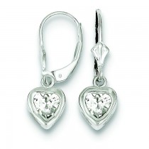 Heart CZ Leverback Earrings in Sterling Silver