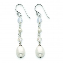 White Cultured Pearl Opalite Crystal Earrings in Sterling Silver