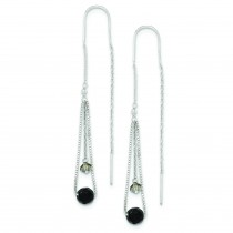 Black Tourmaline Crystal Threader Earrings in Sterling Silver