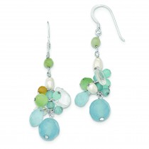 Blue Lace Agate Opalite Amazonite Cultured Pearl Earrings in Sterling Silver