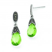 Marcasite And Green CZ Earrings in Sterling Silver