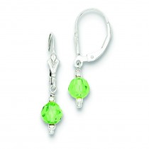 Green Crystal Leverback Earrings in Sterling Silver