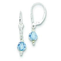 Blue Crystal Leverback Earrings in Sterling Silver