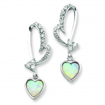 Opal And CZ Heart Earrings in Sterling Silver