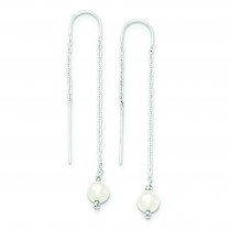 White Cultured Pearl Threader Earrings in Sterling Silver