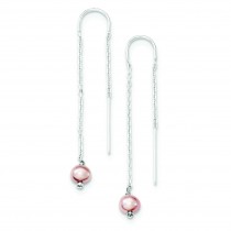 Pink Freshwater Cultured Pearl Threader Earrings in Sterling Silver