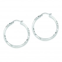Satin Diamond Cut Twist Hoop Earrings in Sterling Silver