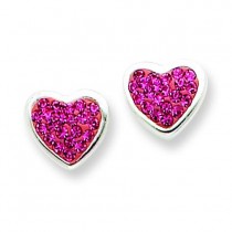 Pink CZ Heart Post Earrings in Sterling Silver