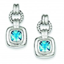 Blue Glass Dangle Post Earrings in Sterling Silver