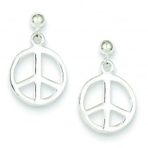 Peace Sign Dangle Earrings in Sterling Silver