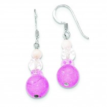 Pink White Crystal Jade Mother Of Pearl Dangle Earrings in Sterling Silver