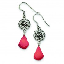 Dyed Red Coral Antiqued Earrings in Sterling Silver
