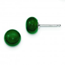 Button Emerald Green Agate Post Earrings in Sterling Silver