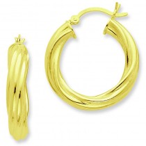 Gold Flashed Wide Ribbed Twist Hoop Earrings in Sterling Silver