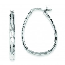 Grooved Oval Hoop Earrings in Sterling Silver