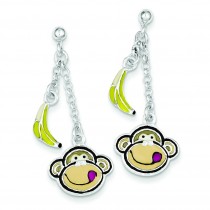 Enameled Monkey Face Banana Dangle Post Earrings in Sterling Silver