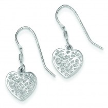 Filigree Heart Dangle Earrings in Sterling Silver