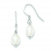 White Cultured Freshwater Pearl Dangle Earrings in Sterling Silver