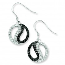Black White CZ Yin Yang Dangle Earrings in Sterling Silver