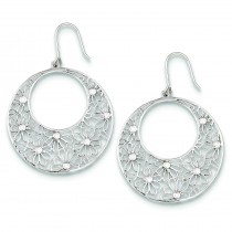 Cut Out Flowers And CZ Circle Dangle Earrings in Sterling Silver
