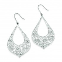 Flowers W CZ Teardrop Dangle Earrings in Sterling Silver