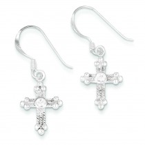 CZ Cross Dangle Earrings in Sterling Silver