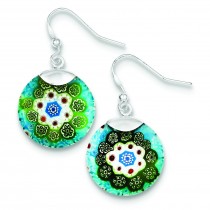 Multicolored Glass Circle Dangle Earrings in Sterling Silver