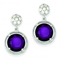 CZ Circle W Hanging Purple CZ Circle Dangle Earrings in Sterling Silver