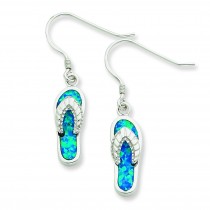 Created Blue Inlay Opal Sandal Dangle Earrings in Sterling Silver