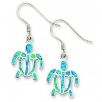 Created Blue Opal Inlay Tortoise Dangle Earrings in Sterling Silver