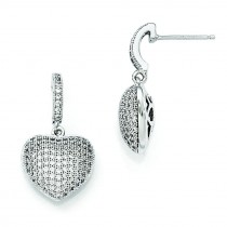 CZ Heart Dangle Post Earrings in Sterling Silver
