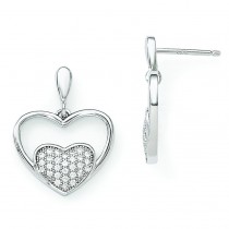 CZ Dangle Heart Post Earrings in Sterling Silver
