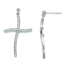 CZ Free Form Cross Dangle Earrings in Sterling Silver