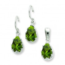 Olivine CZ Earrings And Pendant Set in Sterling Silver