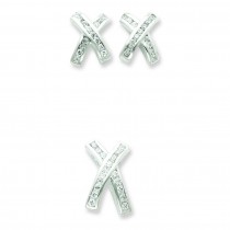 CZ X Earrings And Pendant Set in Sterling Silver