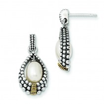 W Freshwater Cultured Pearl Drop Earrings in 14k Yellow Gold & Sterling Silver