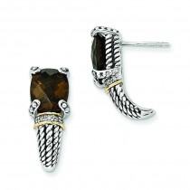W Smokey Quartz Diamond Earrings in 14k Yellow Gold & Sterling Silver (0.04 Ct. tw.)