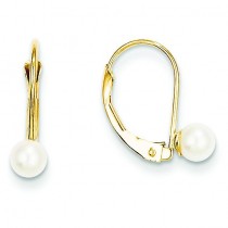 Cultured Pearl Leverback Earrings in 14k Yellow Gold