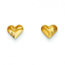 Diamond Cut Satin Puffed Heart Earrings in 14k Yellow Gold