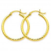 Diamond Cut Round Tube Hoop Earrings in 14k Yellow Gold