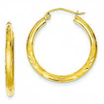 Satin Diamond Cut Round Hoop Earrings in 14k Yellow Gold