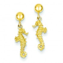 D Mini Seahorse Dangle Post Earrings in 14k Yellow Gold