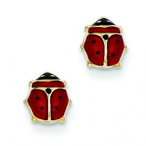 Enameled Ladybug Post Earrings in 14k Yellow Gold