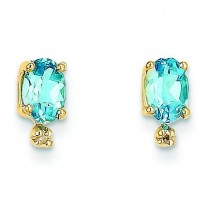 Diamond Blue Topaz Birthstone Earrings in 14k Yellow Gold (0.018 Ct. tw.)