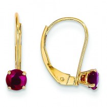 Ruby Leverback Earrings in 14k Yellow Gold