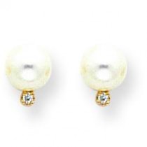 Pearl Diamond Earrings in 14k Yellow Gold (0.036 Ct. tw.)