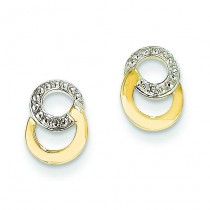 Yellow Gold Rhodium Diamond Earrings in 14k Two-tone Gold
