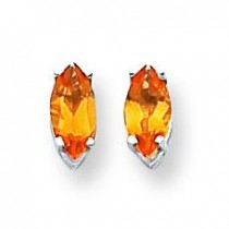 Citrine Diamond Marquis Stud Earring in 14k White Gold 